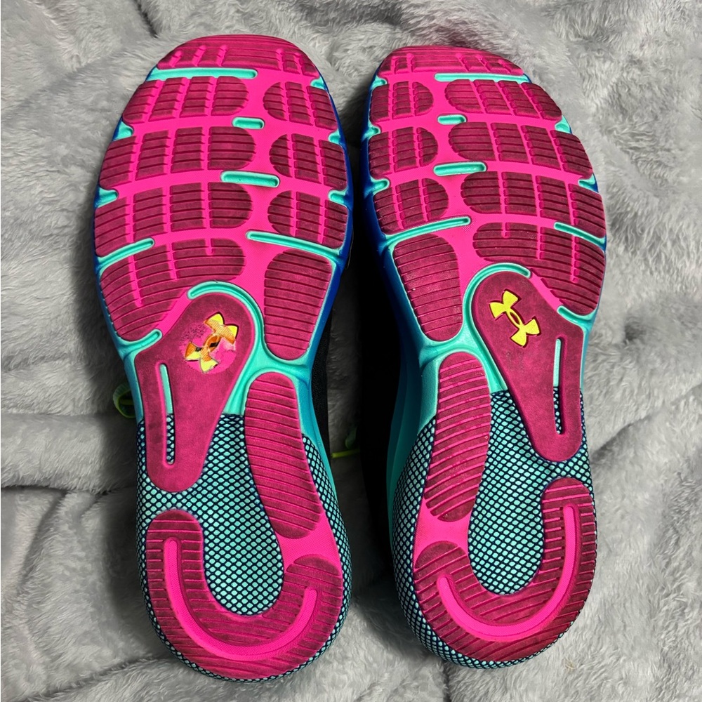 UA HOVR™ Turbulence Black Athletic Shoes with Neon and Blue Accents - Picture 5 of 6